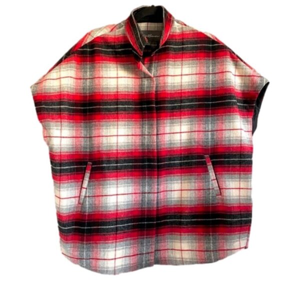 Eddie Bauer Red Plaid Wool Blend Sonoma Cape Poncho Vest - S/M, NWOTs - Picture 9 of 10